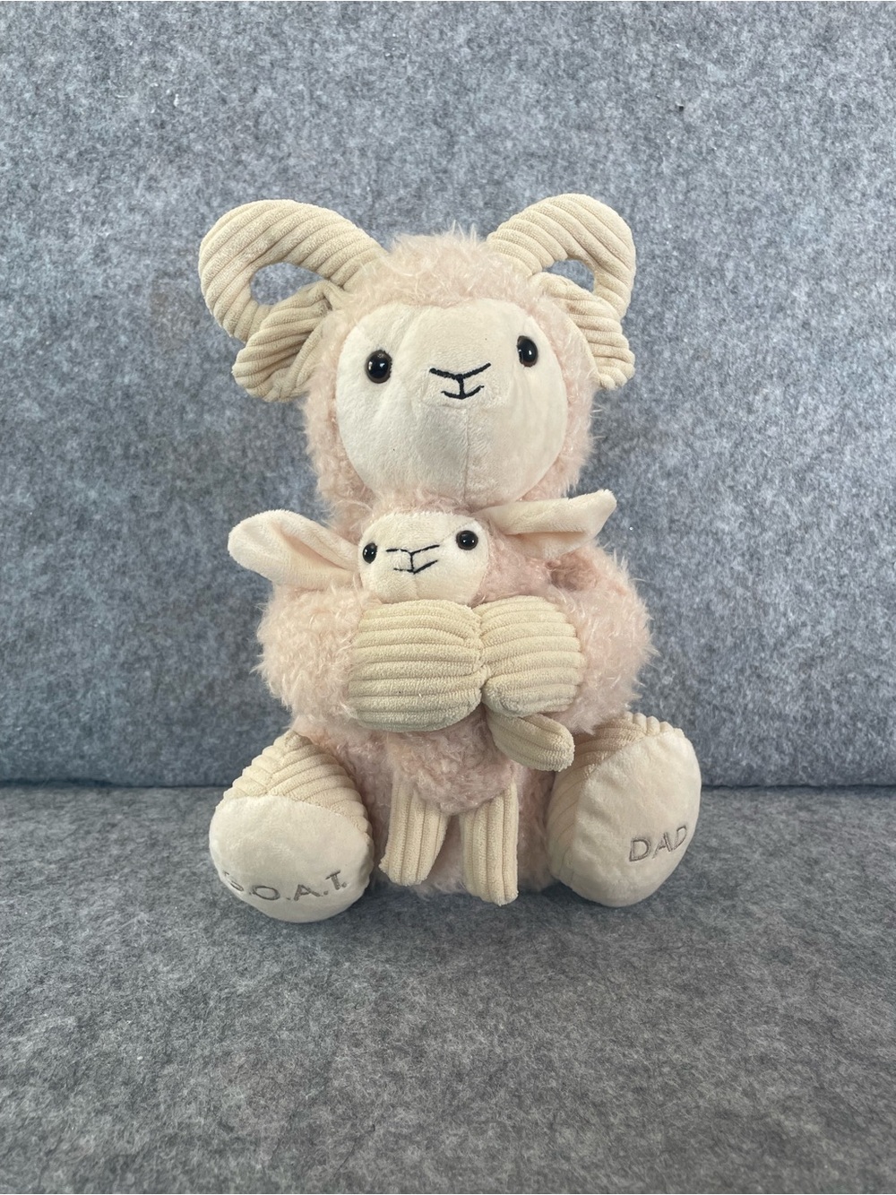 GOAT Dad Ram & Lamb Plush Stuffed Animal Father’s Day Gift 11” Soft Toy Cream